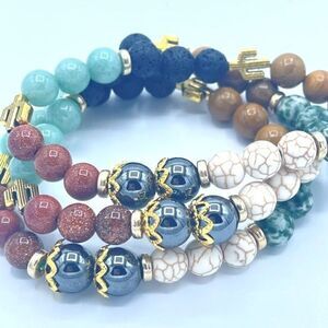 Desert cowgirl 2 beaded stretch bracelet ONE NEW sandstone hematite lava amazoni